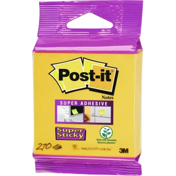 Notas adesivas 3M Post-it Super Sticky 2014-S, 76x76 mm, amarelo narciso, 270 folhas