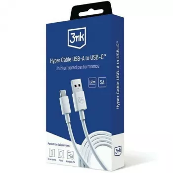 3MK Hyper cabo USB-A para USB-C 5A 60W 1,2m branco