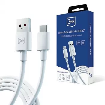 3MK Hyper cabo USB-A para USB-C 5A 60W 1,2m branco