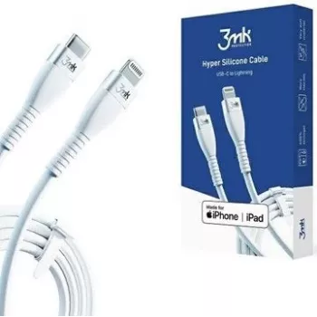 Cabo 3MK Hyper Silicone USB-C para Lightning 20W 3A branco 1m