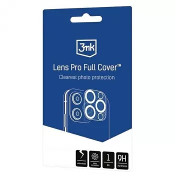 3MK Lens Pro Full Cover Proteção de lentes de câmara em vidro temperado para iPhone 14 Pro / 14 Pro Max com moldura de alumínio e moldura de montagem (1 unid., Preto)
