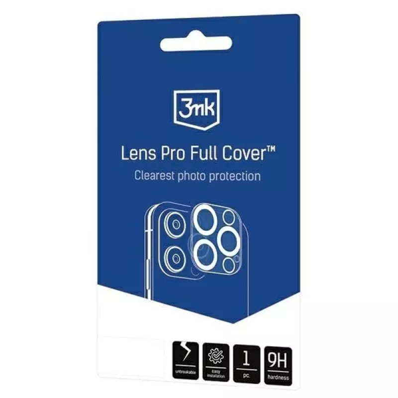 3MK Lens Pro Full Cover Proteção de lentes de câmara em vidro temperado para iPhone 14 Pro / 14 Pro Max com moldura de alumínio e moldura de montagem (1 unid., Preto)