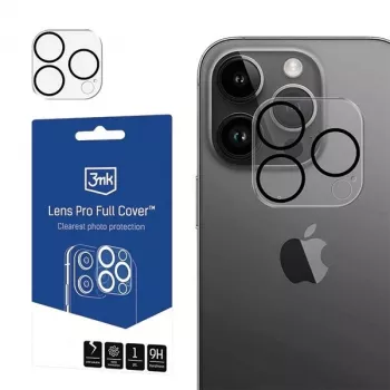 3MK Lens Pro Full Cover Proteção de lentes de câmara em vidro temperado para iPhone 14 Pro / 14 Pro Max com moldura de alumínio e moldura de montagem (1 unid., Preto)