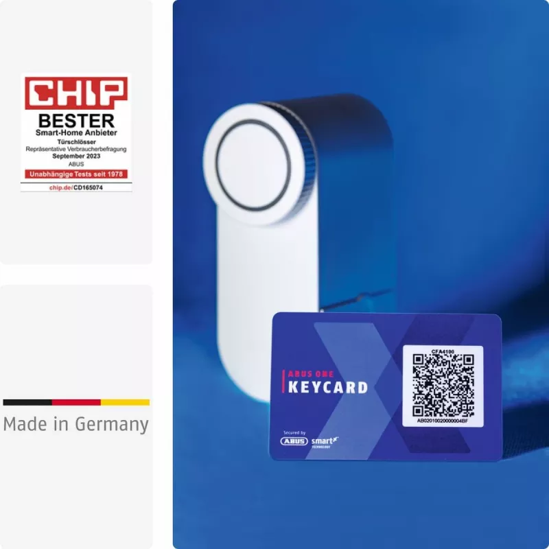 Acionador de fechadura de porta sem fios ABUS ABLO10000W – montagem à superfície para cilindro de perfil europeu, branco