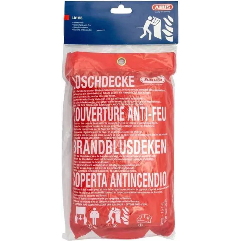 ABUS LD1118 Manta de Extinção 100 x 100 cm Fibra de Vidro Vermelho DIN EN 1869:2001 86672