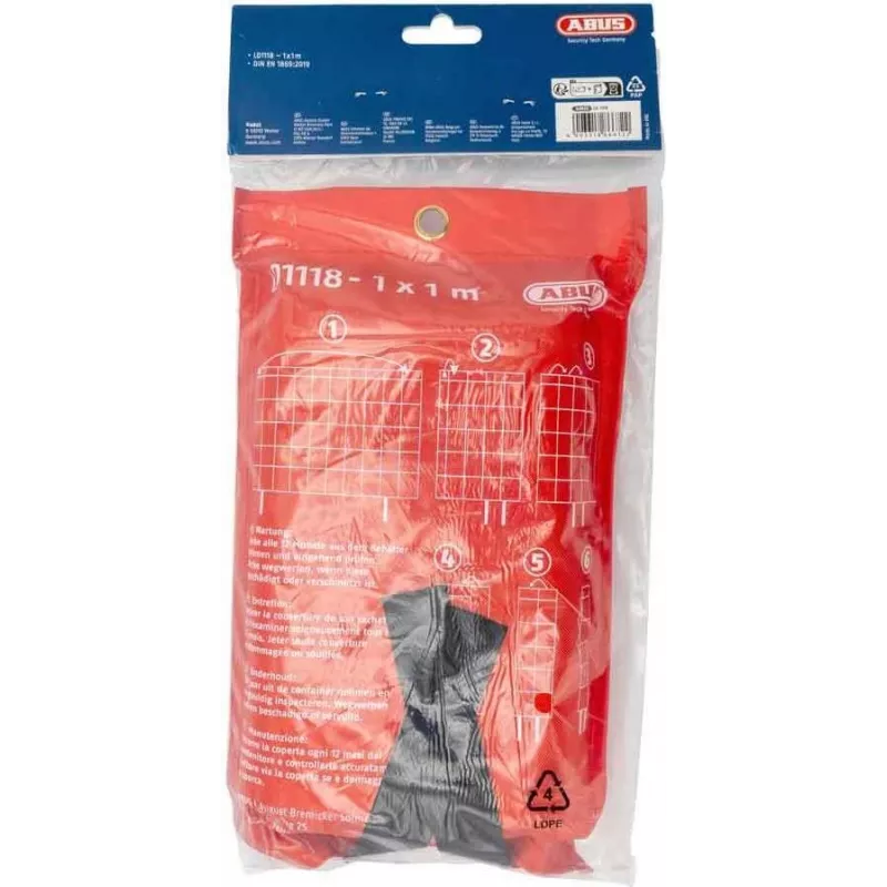 ABUS LD1118 Manta de Extinção 100 x 100 cm Fibra de Vidro Vermelho DIN EN 1869:2001 86672