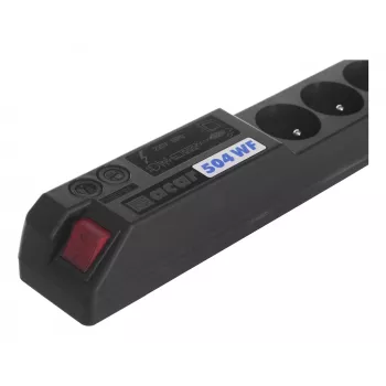 Régua de tomadas com proteção contra sobretensões EMI/RFI ACAR 504WF, 5 tomadas Schuko, cabo de 3 m, preto