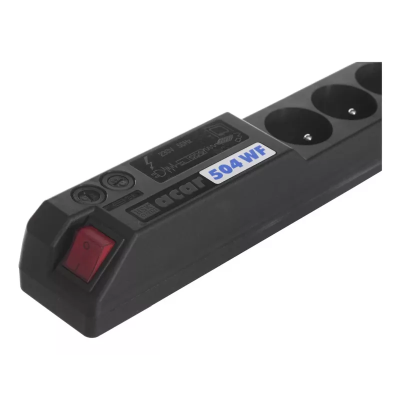 Régua de tomadas com proteção contra sobretensões EMI/RFI ACAR 504WF, 5 tomadas Schuko, cabo de 3 m, preto