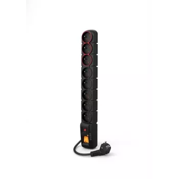 ACAR-S8-DUAL POWER STRIP Régua de tomadas 8 tomadas com proteção contra sobretensão, 2 interruptores iluminados, cabo de 1,5 m, preto