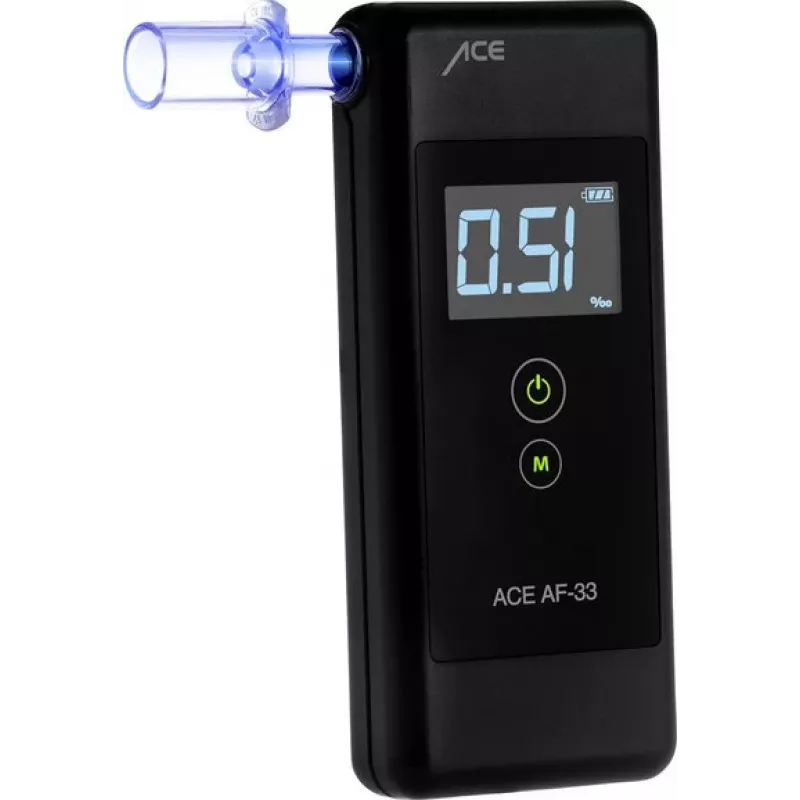 ACE OF SWEDEN AF-33 Alcoolímetro digital cinzento-escuro, 0,00–5,00 ‰, ecrã LCD, sensor semicondutor, 2x AAA 107075