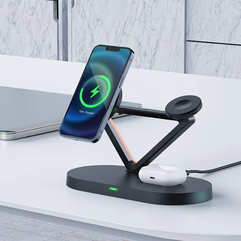Carregador sem fios Qi de 15W ACEFAST para iPhone com MagSafe, suporte magnético para Apple Watch e Apple AirPods preto