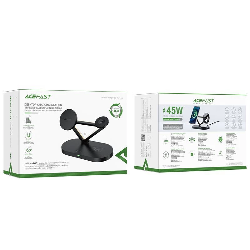 Carregador sem fios Qi de 15W ACEFAST para iPhone com MagSafe, suporte magnético para Apple Watch e Apple AirPods preto