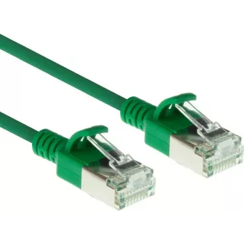 Cabo de rede slimline ACT Green 0,15 m LSZH U/FTP CAT6A para datacenter, snagless, com fichas RJ45 (DC7730)