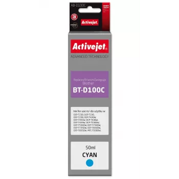 Activejet AB-D100C Tinteiro compatível ciano para impressoras Brother, substituto do Brother BT-D100C, série Supreme, 50 ml