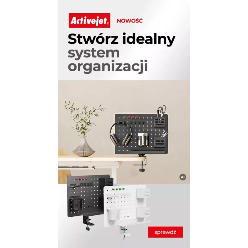 Organizador de secretária Activejet APB-002W rotativo com placa perfurada, cinzento e branco