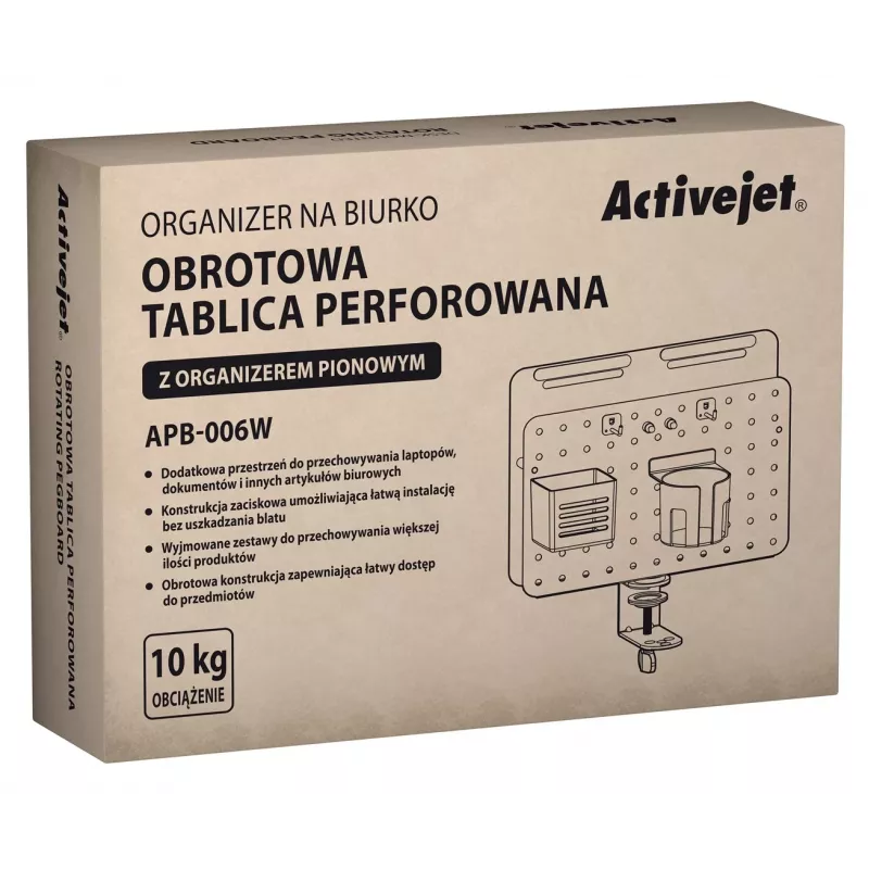 Organizador de secretária Activejet APB-006W rotativo com placa perfurada, cinzento e branco