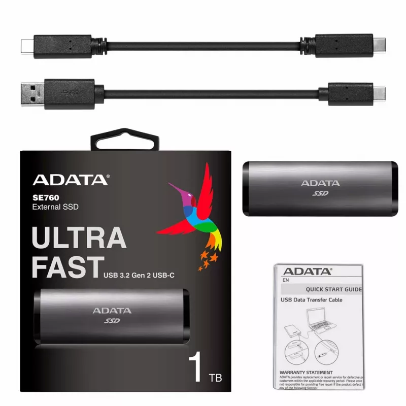 SSD externo ADATA SE760 1 TB USB 3.2 Gen 2 Type-C cinzento titânio