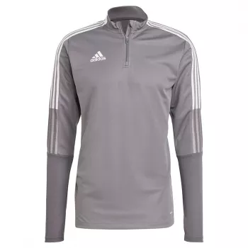 Casaco de treino adidas Tiro 21 Grey Four GH7301 homem Slim Fit meio fecho manga comprida AEROREADY poliéster reciclado