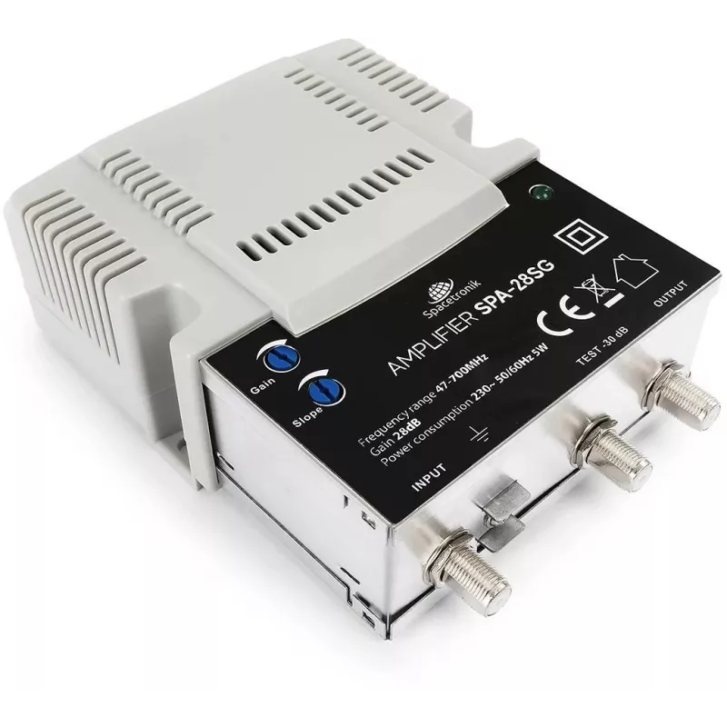 Amplificador de sinal de TV terrestre e por cabo ajustável Spacetronik SPA-28SG LTE II