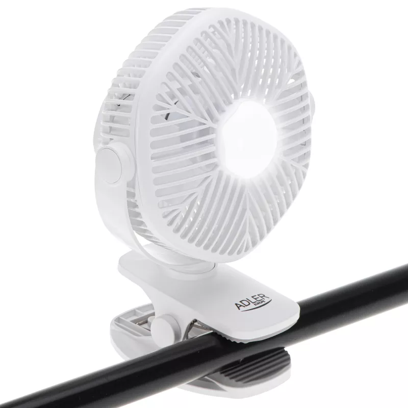 Adler AD 7335 ventoinha de secretária recarregável com mola, 6W, 12,7 cm, 3 velocidades, oscilação, branca