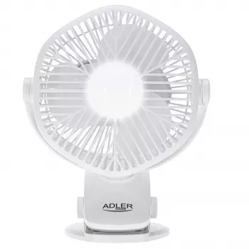 Adler AD 7335 Ventilador de Mesa Recarregável com Clipe, 6W, 12,7 cm, 3 Velocidades, Oscilação, Branco