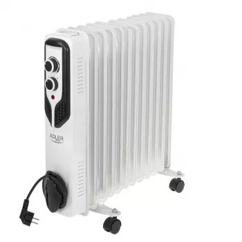 Radiador a óleo Adler AD 7817, 11 elementos, 2500W, 3 níveis de aquecimento, termostato ajustável, proteção contra sobreaquecimento e queda, rodas e pega, Preto