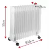 Radiador a óleo Adler AD 7819, 2000W, 9 elementos, 3 níveis de aquecimento, termostato regulável, proteção contra sobreaquecimento, rodas integradas, branco/cinzento