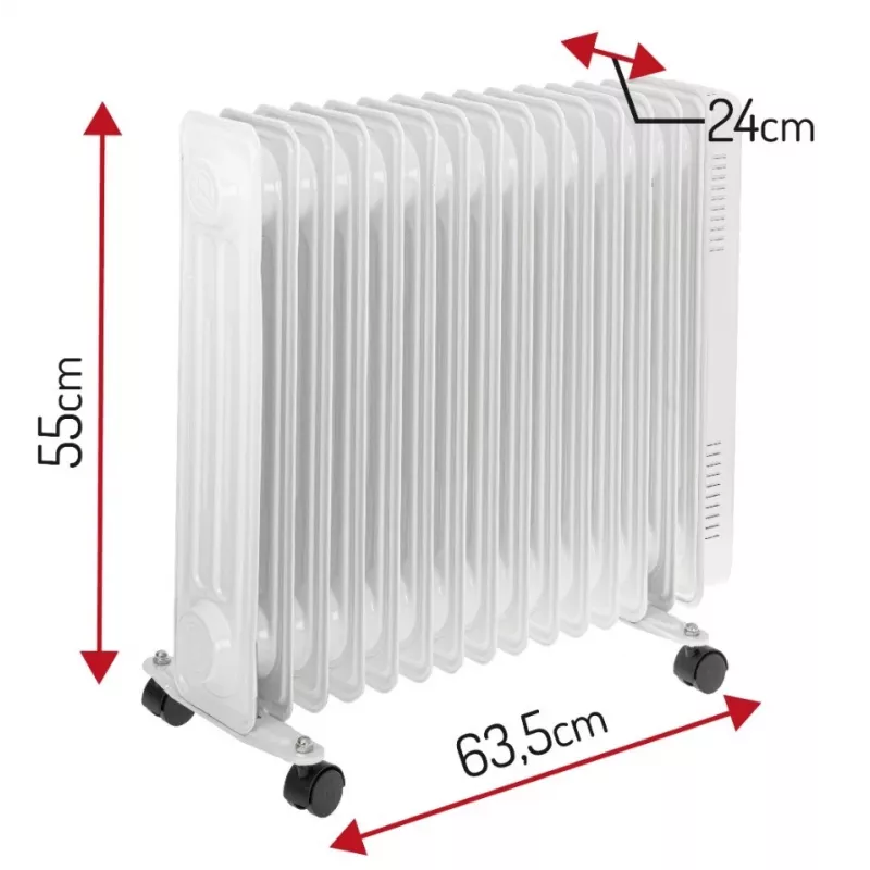 Radiador a óleo Adler AD 7819, 2000W, 9 elementos, 3 níveis de aquecimento, termostato regulável, proteção contra sobreaquecimento, rodas integradas, branco/cinzento