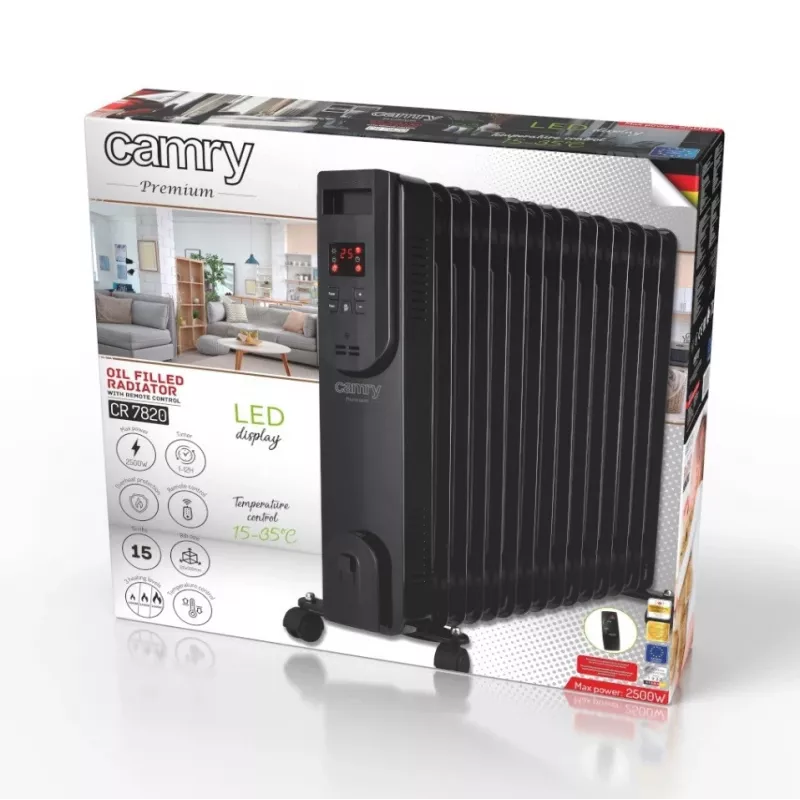 Radiador a óleo Adler Camry CR 7820 2000W 9 nervuras aquecedor a óleo Branco/Cinzento