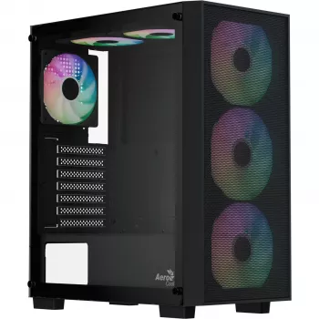 Caixa de PC Mid Tower Aerocool B509A Flow-G-BK-v1 com fonte de alimentação de 650W, vidro temperado, preto