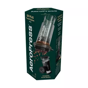 Prensa de café de viagem AeroPress Go Plus com copo isotérmico - preto