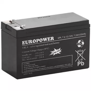 Bateria AGM série EUROPOWER EPL 12V 7,2Ah T1 (15 anos de vida útil)