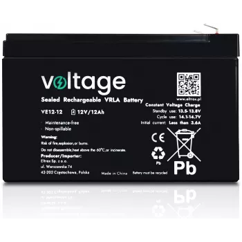 Bateria AGM Voltage 12V 12Ah VE12-12 (vida útil 6-9 anos)