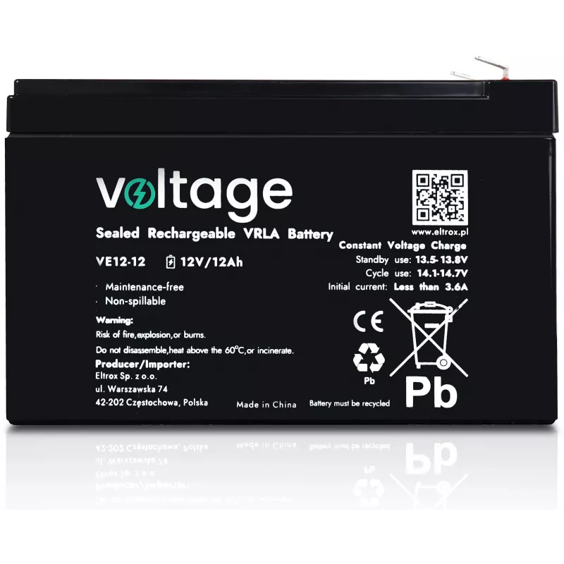 Bateria AGM Voltage 12V 12Ah VE12-12 (vida útil 6-9 anos)