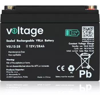 Bateria AGM Voltage Long Life 12V 28Ah VEL12-28 (15 anos de vida útil)