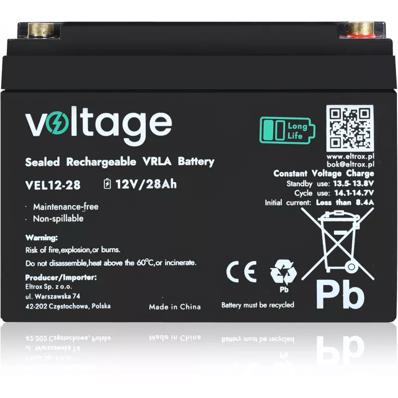 Bateria AGM Voltage Long Life 12V 28Ah VEL12-28 (15 anos de vida útil)