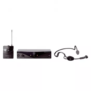 AKG WMS45 Sports Set Sistema de microfone sem fios com auscultador C544 L, UHF BD U2 banda (614-630 MHz), transmissor bodypack, recetor estacionário, alcance 30m