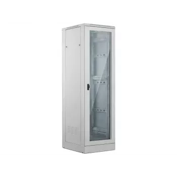 ALANTEC Armário rack de servidor 24U 600x600mm, cinzento, porta de vidro à frente, porta maciça de metal atrás, com fechadura, 4 calhas de montagem, base incluída, automontagem