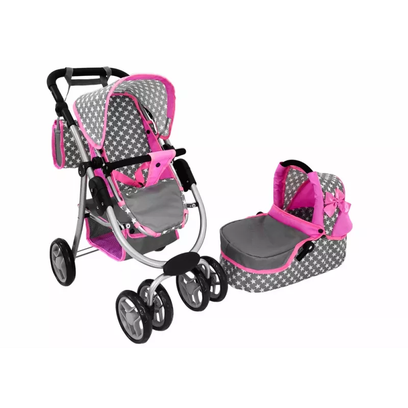 ALICE carrinho de boneca 2 em 1 com saco alcofa rosa estrelas