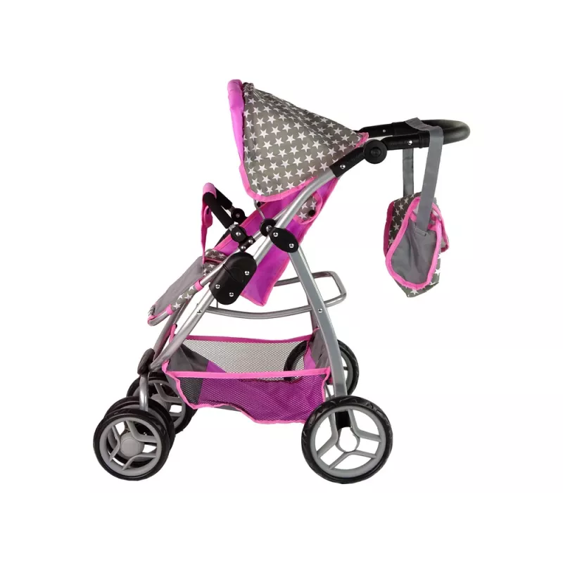 ALICE carrinho de boneca 2 em 1 com saco alcofa rosa estrelas