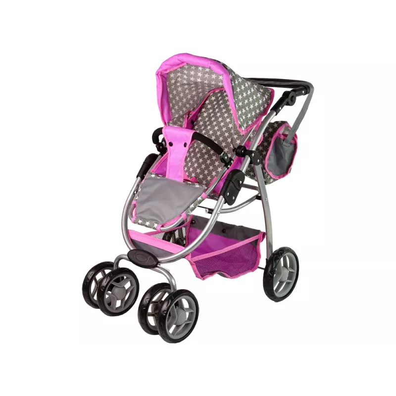 ALICE carrinho de boneca 2 em 1 com saco alcofa rosa estrelas