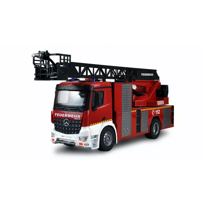 Camião de bombeiros com escada giratória Mercedes-Benz Amewi 1:18 RTR 2,4GHz com jato de água