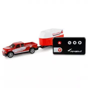 Pickup RC AMEWI Die Cast com atrelado para cavalos 1:64 RTR vermelho (22681)