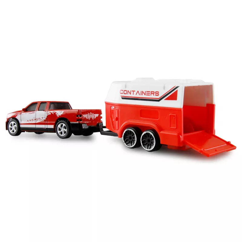 Pickup RC AMEWI Die Cast com atrelado para cavalos 1:64 RTR vermelho (22681)