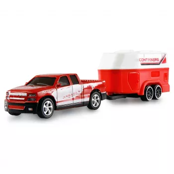 Pickup RC AMEWI Die Cast com atrelado para cavalos 1:64 RTR vermelho (22681)