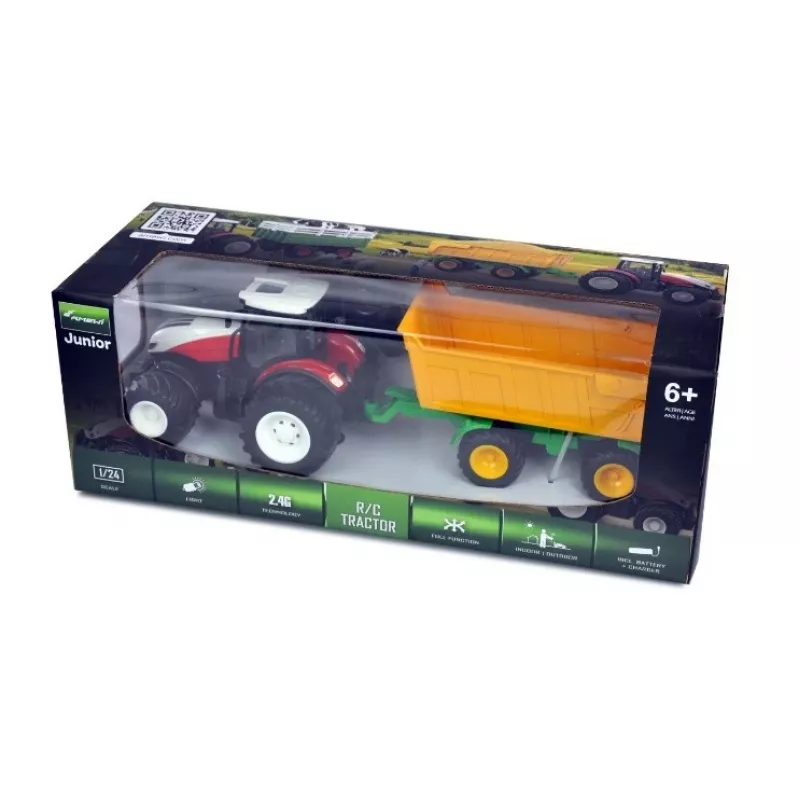 AMEWI Trator RC com atrelado basculante escala 1:24 2,4GHz 6 canais Li-Ion 500mAh