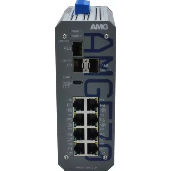 AMG Industrial Switch gerido, 8x 10/100 Mbps, calha DIN, alimentação redundante