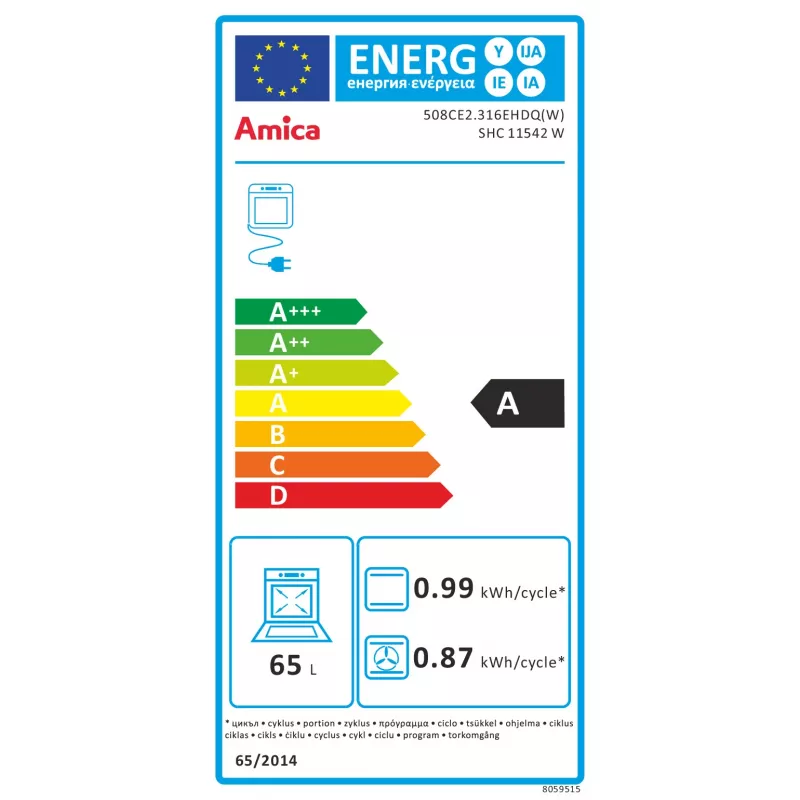 Fogão elétrico independente Amica SHC11542W 50cm com placa vitrocerâmica, forno 65L, 9 funções - branco