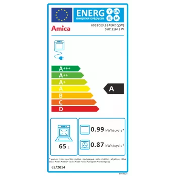 Amica SHC11642W Fogão Elétrico Independente com Placa Vitrocerâmica e Forno 65L, 9 Funções de Aquecimento, Classe Energética A, Branco