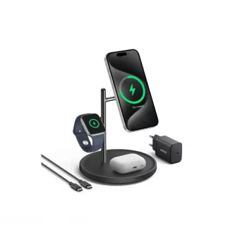 Estação de carregamento Anker MagGo B25M3312 3 em 1 Qi2, 15 W para smartphone, preto
